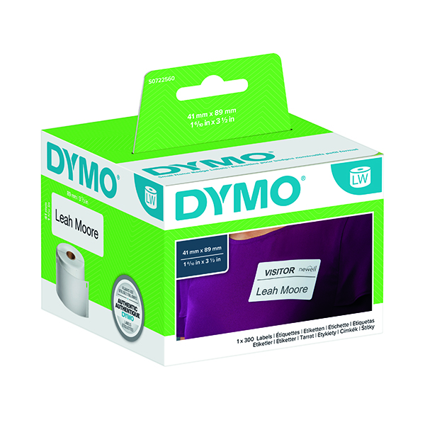 Labelling Tapes & Labels Dymo White Name Badge Label 89x41mm (300 Pack) S0722560