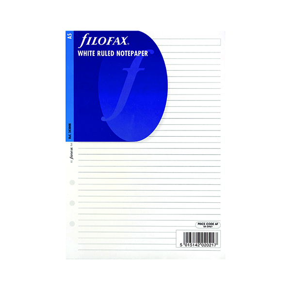 Notepaper Filofax Refill A5 Ruled Paper White (25 Pack) 343008