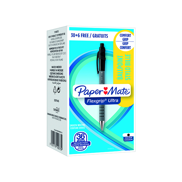 PaperMate FlexGrip Ultra Retractable Ballpoint Pen Medium Black (36 Pack) 1910073
