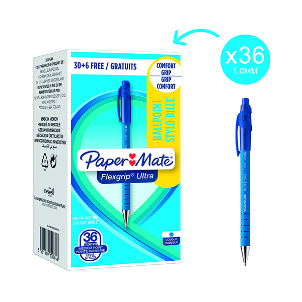 PaperMate FlexGrip Ultra Retractable Ballpoint Pen Medium Blue (36 Pack) 1910074