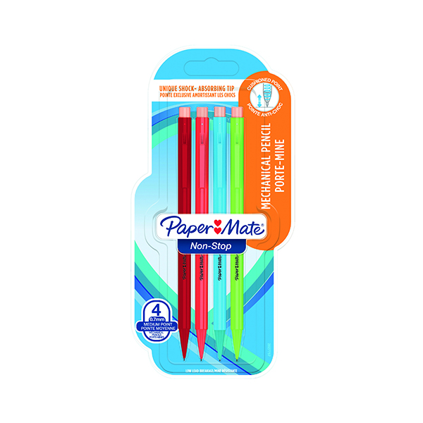 Mechanical Pencils Paper Mate Assorted Neon Non-Stop Automatic Pencils 0.7mm Blister Pack 12x4 (48 Pack) 1906122