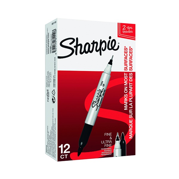 Sharpie Twin Tip Permanent Marker Black (12 Pack) S0811100