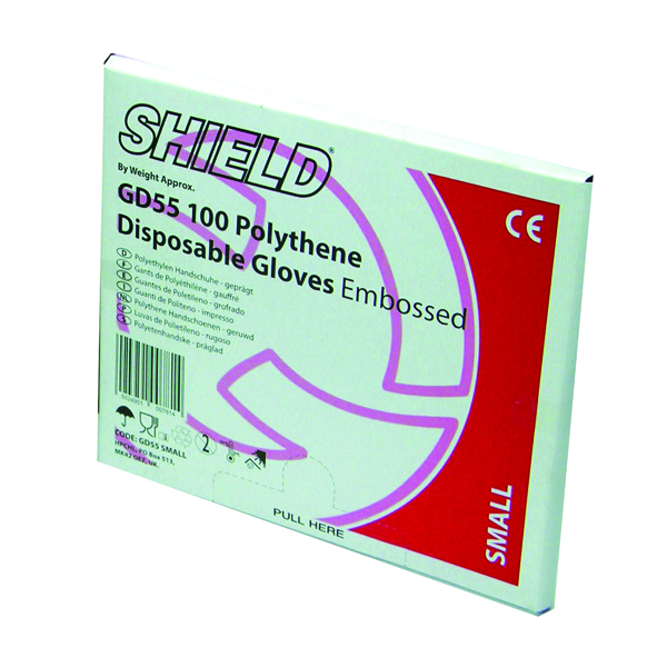 Shield Embossed Polythene Gloves for Black Dispenser Medium (100 Pack) GD55