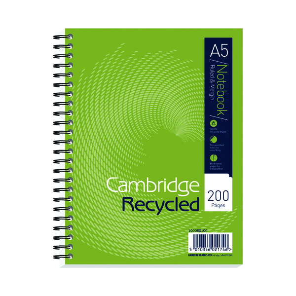 Cambridge Recycled Ruled Wirebound Notebook 200 Pages A5+ (3 Pack) 100080106