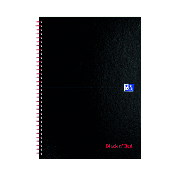 Ruled Black n' Red Ruled Perforated Wirebound Hardback Notebook A4 (5 Pack) 100102248