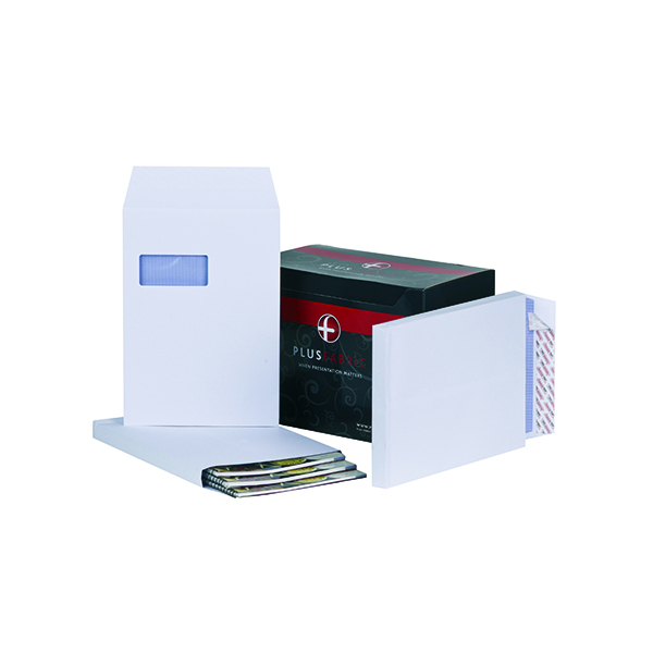 Gusset Envelopes Plus Fabric Gusset C4 Envelopes Window Peel and Seal 120gsm White (100 Pack) C27566