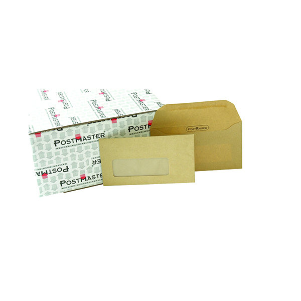Machine Envelopes Postmaster DL Envelope 114x235mm Window Gummed 80gsm Manilla 500 Pack) D29152