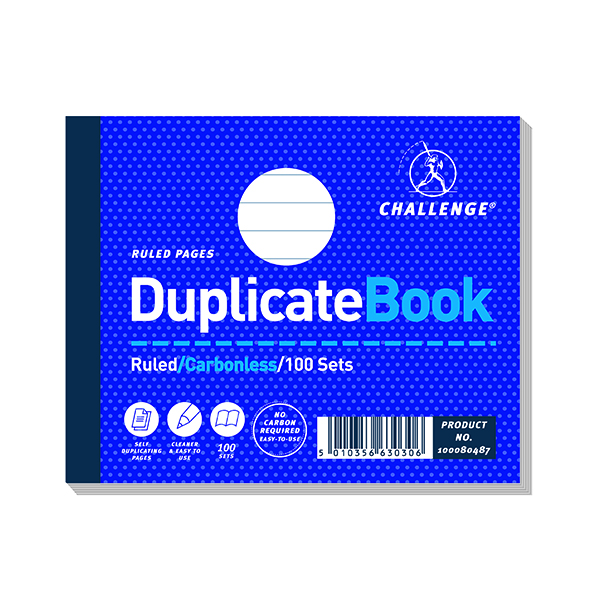 Duplicate Challenge Ruled Carbonless Duplicate Book 100 Sets 105x130mm (5 Pack) 100080487