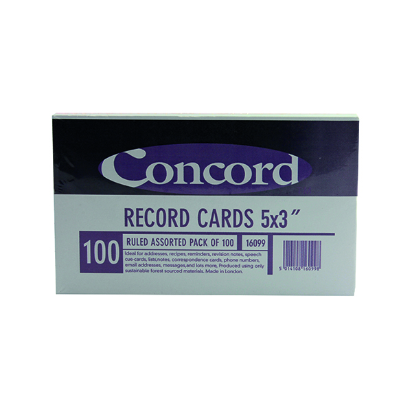 Record Cards Concord Record Card 127x76mm Assorted (100 Pack) 16099/160