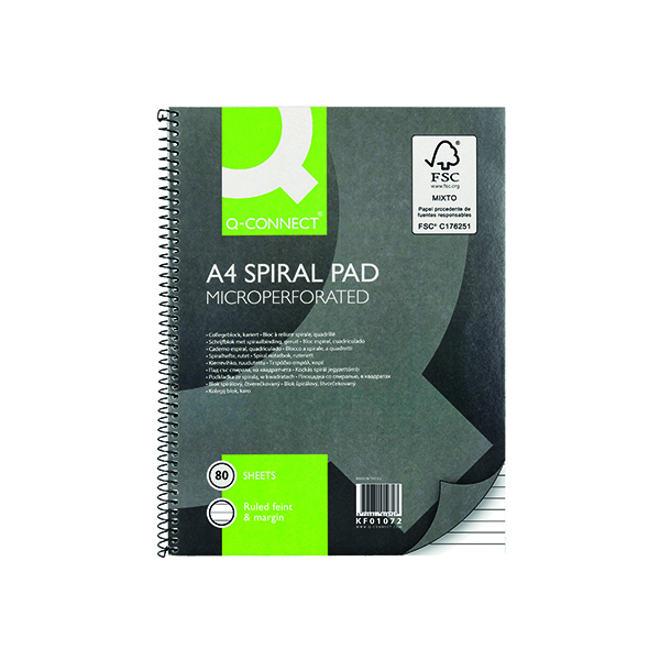 Q-Connect Ruled Margin Spiral Soft Cover Notebook 160 Pages A4 (5 Pack) KF01072