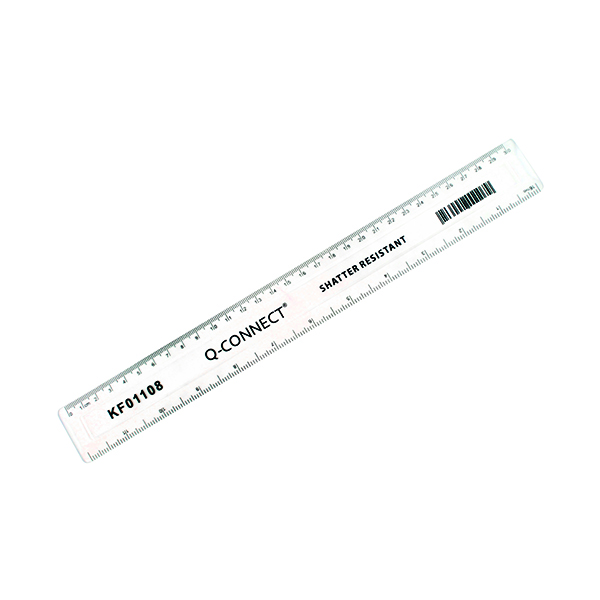 Q-Connect Shatter Resistant Ruler 30cm Clear (10 Pack) KF01108Q