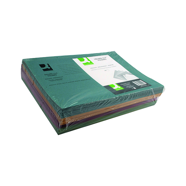 Q-Connect Square Cut Folder Mediumweight 250gsm Foolscap Assorted (100 Pack) KF01492