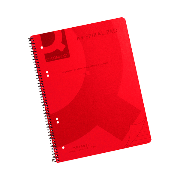Q-Connect Spiral Bound Polypropylene Notebook 160 Pages A4 Red (5 Pack) KF10038