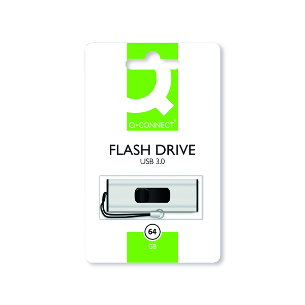 Q-Connect Silver/Black USB 3.0 Slider Flash Drive 64GB 43202005 KF16371