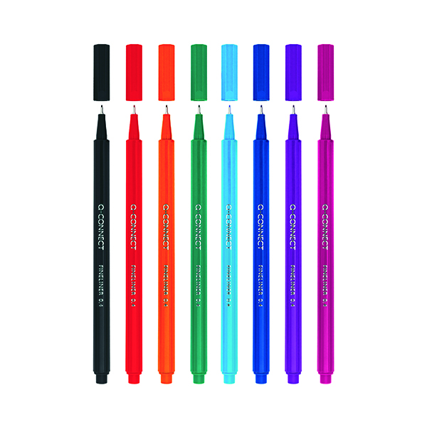 Colouring Pens Q-Connect Triangular Fineliners Assorted Colour (8 Pack) KF18050