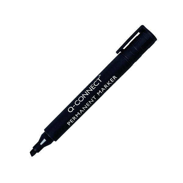 Q-Connect Permanent Marker Pen Chisel Tip Black (10 Pack) KF26042