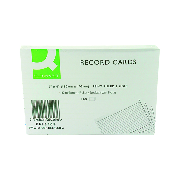 Record Cards Q-Connect Record Card 152x102mm Ruled Feint White (100 Pack) KF35205