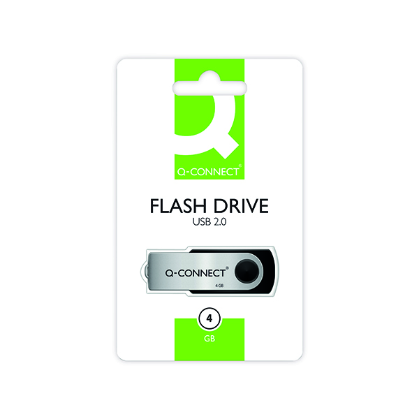 Q-Connect Silver/Black USB 2.0 Swivel Flash Drive 4GB KF41511