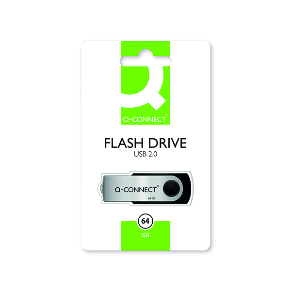 Q-Connect Silver/Black USB 2.0 Swivel Flash Drive 64GB KF41514