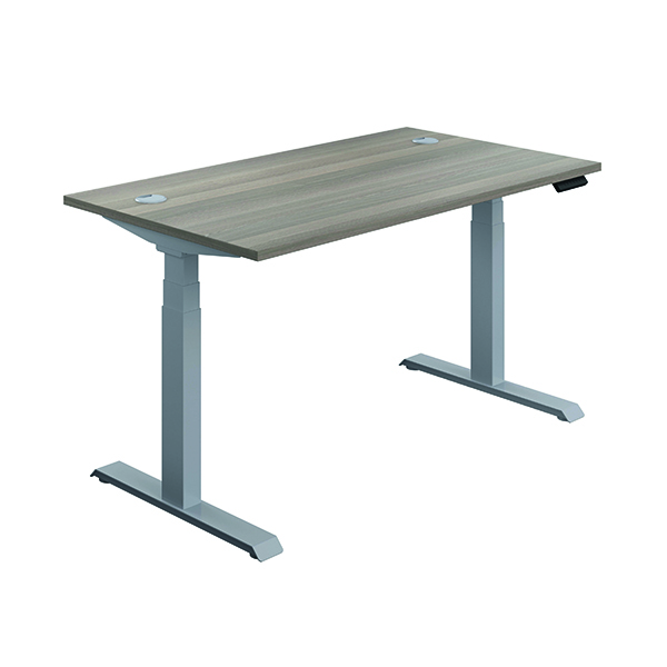 Jemini Sit Stand Desk 1200x800mm Grey Oak/Silver KF809708