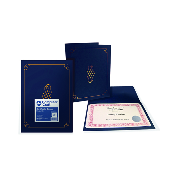 Computer Craft Certificate Blue Covers 290gsm (5 Pack) 13596