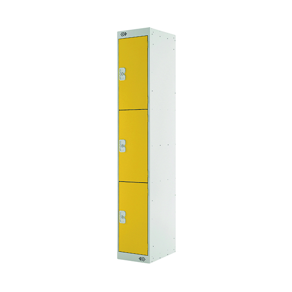 Three Compartment Locker D300mm Yellow Door MC00018