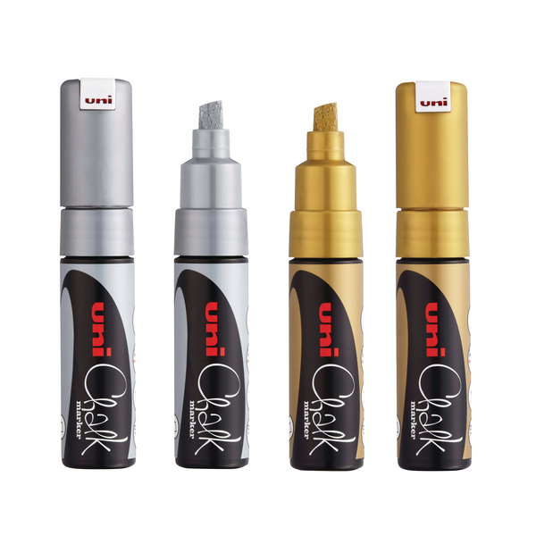 Bullet Tip Uni-Ball UniChalk Metallic Chalk Marker Jumbo Gold and Silver (4 Pack) 153544895