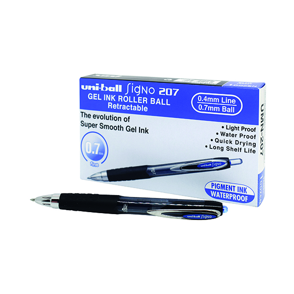 Uni-Ball Signo 207 Retractable Gel Ink Rollerball Pen 0.5mm Line Blue (12 Pack) 9004601