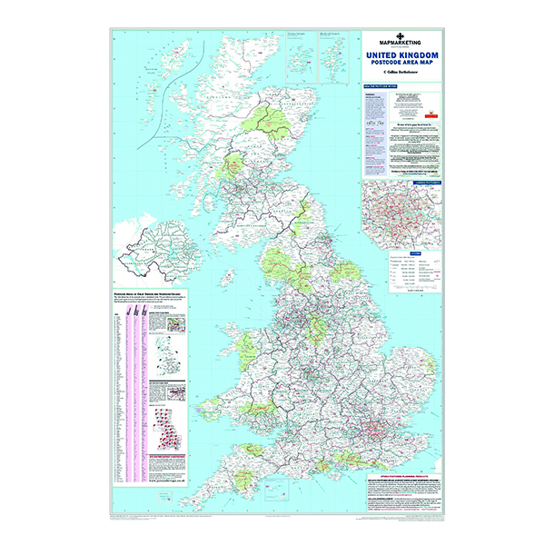 Wall Maps Map Marketing UK Postcode Areas Laminated Map BIPA