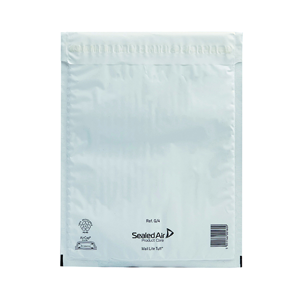 Padded Mail Lite Tuff Bubble Lined Postal Bag Size G/4 240x330mm White (50 Pack) 103015253