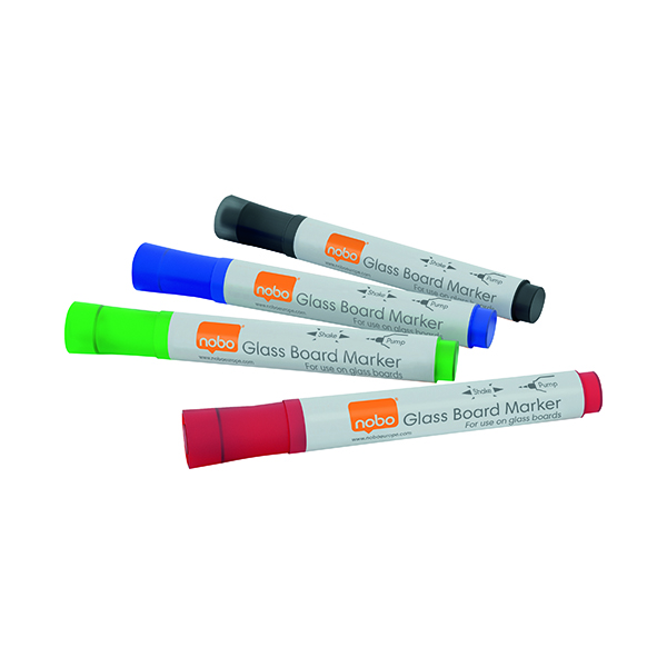 Pen Tray Nobo Glass Whiteboard Markers Assorted (4 Pack) 1905323