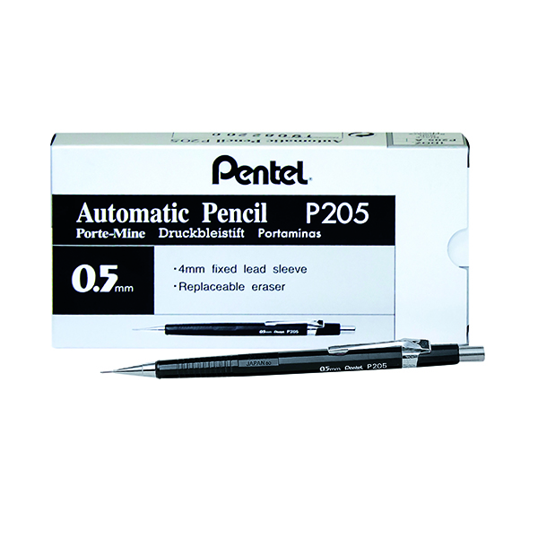 Mechanical Pencils Pentel P200 Automatic Pencil 0.5mm Black Barrel (12 Pack) P205