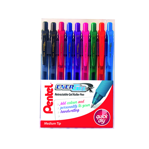 Pentel EnerGel Retractable Pen Medium Assorted (9 Pack) YBL107/9-MIX