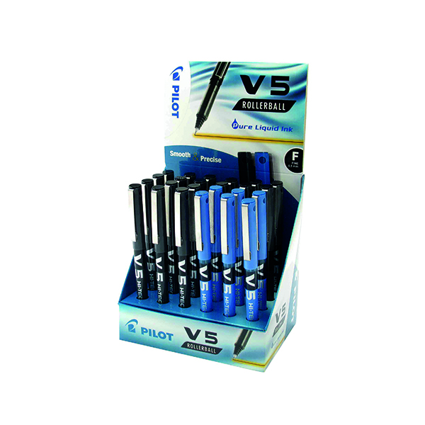 Rollerball Pens Pilot V5 Hi-Tecpoint Rollerball Black Pen and Blue Display (24 Pack) 100502400