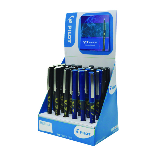 Rollerball Pens Pilot V7 Hi-Tecpoint Rollerball Black Pen and Blue Display (24 Pack) 101502400