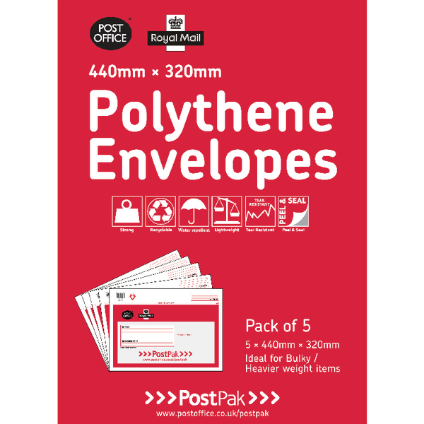 Padded Bags & Envelopes Polythene 440x320 Envelopes (20 Pack) 101-3485