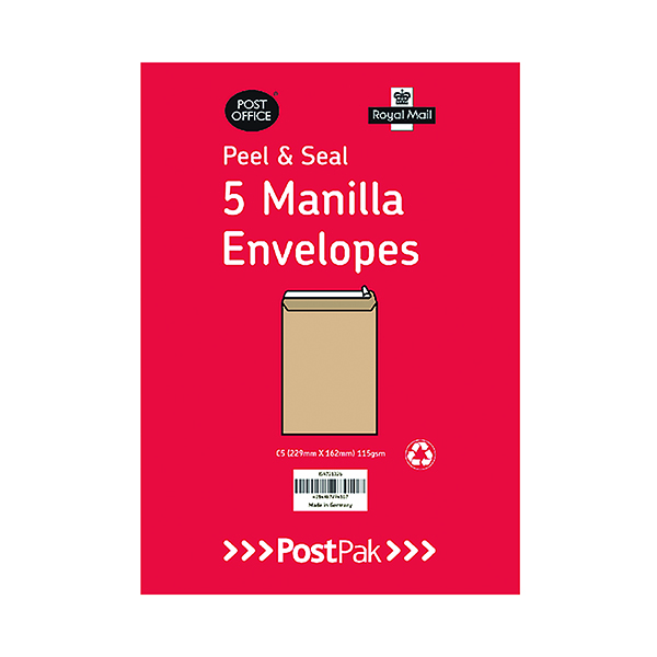 Envelopes C4 Peel & Seal Manilla 115gsm (5 Pack) POF27428