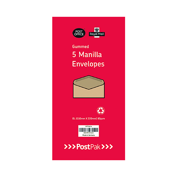 Envelopes DL Gummed Manilla 70gsm (250 Pack) POF27432