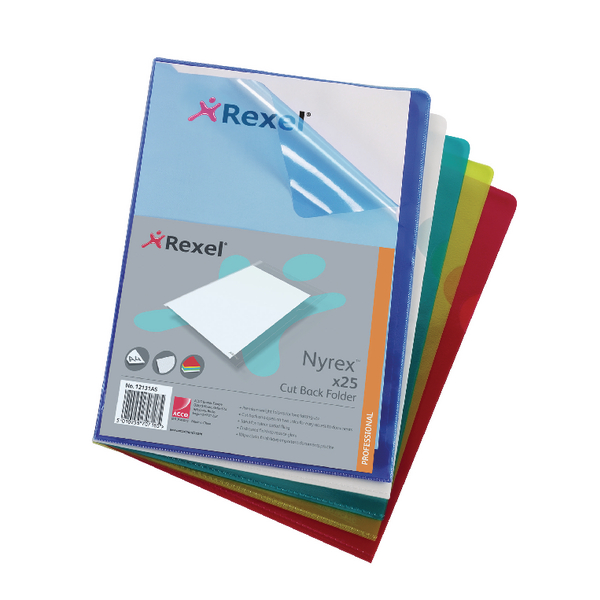 Clip Files Rexel Nyrex Cut Back Folder A4 Assorted (25 Pack) PFA4C 12131AS