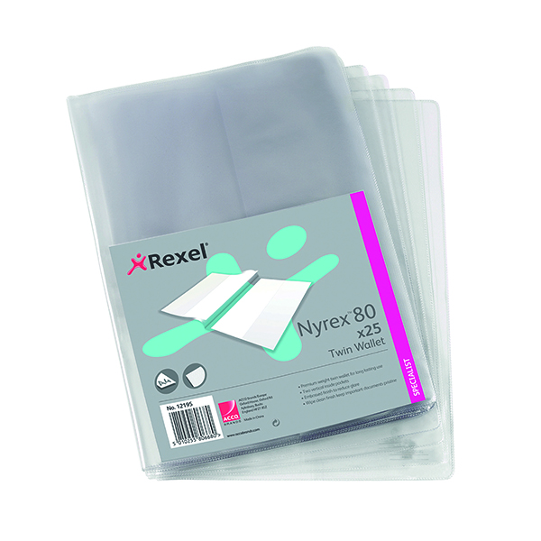 Rexel Nyrex Twin Wallet A4 Clear (25 Pack) 12195