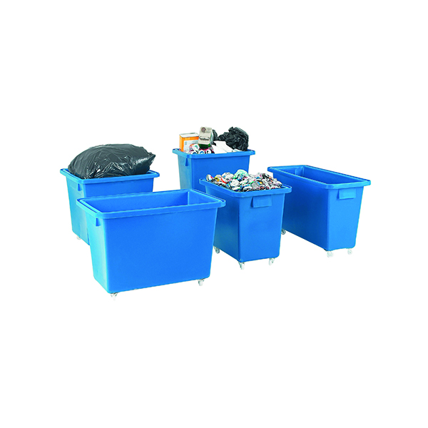 Recycling Bins Bottle Skip 790X470X550mm 4X50mm Swivel Blue 328225
