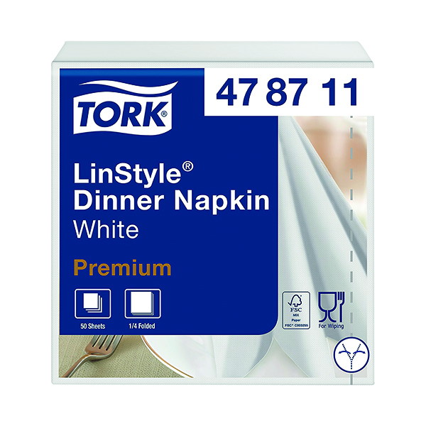 Tork LinStyle Dinner Napkins 4 Fold White (50 Pack) 478711