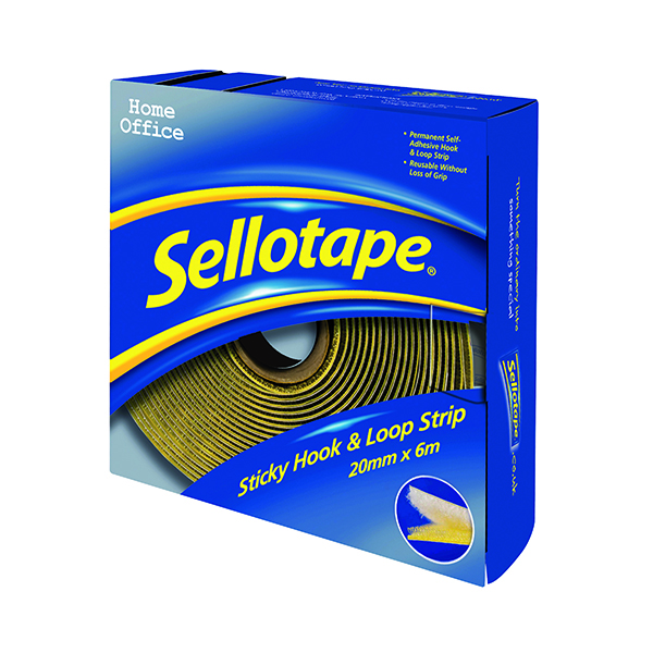 Wall Mount Sellotape Sticky Hook and Loop Strip 6m 1445180