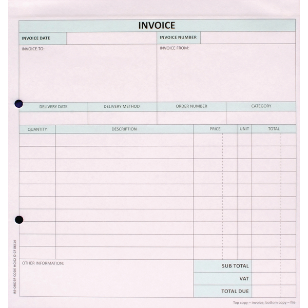 Invoice Custom Forms 2-Part Invoice White/Pink (50 Pack) HCI02