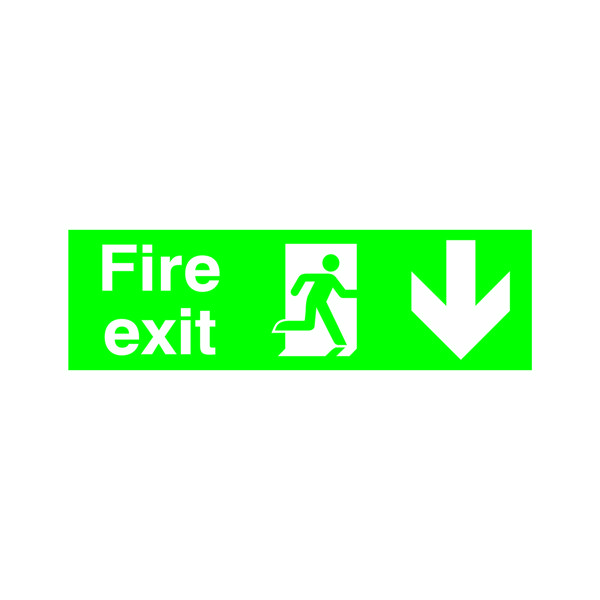 Fire Safety Sign Fire Exit Running Man Arrow Down 150x450mm PVC FX04211R