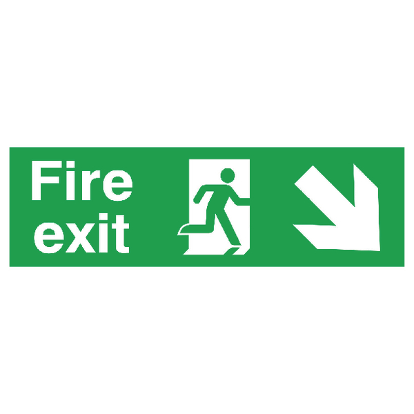 Fire Safety Sign Fire Exit Running Man Arrow Down/Right 150x450mm PVC FX04111R
