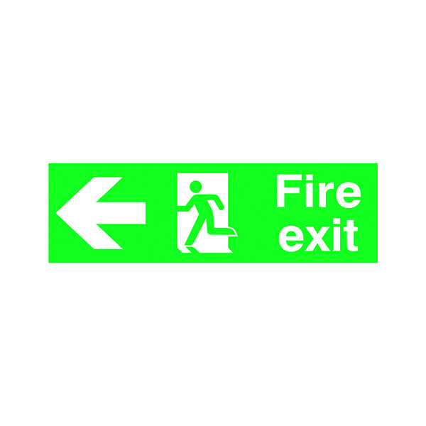 Fire Safety Sign Fire Exit Running Man Arrow Left 150x450mm PVC FX04311R