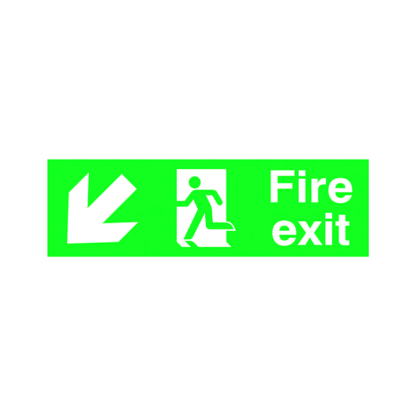 Fire Safety Sign Fire Exit Running Man Arrow Down/Left 150x450mm PVC FX04011R