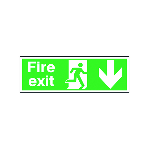 Fire Safety Sign Fire Exit Running Man Arrow Down 150x450mm Self-Adhesive E100A/S