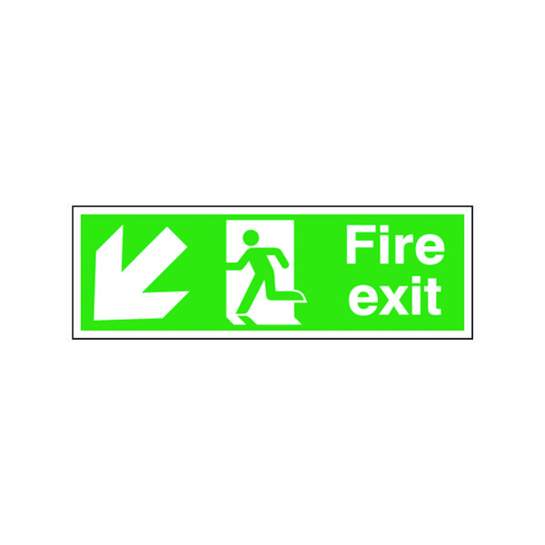 Fire Safety Sign Fire Exit Running Man Arrow Down/Left 150x450mm Self-Adhesive E97SS